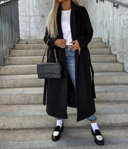Damen Zweireihiger Mantel mit Gürtel und Taschen