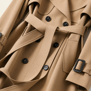 Damen Zweireihiger Trenchcoat mit Gürtel und Reverskragen sowie Ärmelriemen
