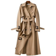 Damen Zweireihiger Trenchcoat mit Gürtel und Reverskragen sowie Ärmelriemen