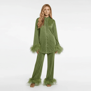 Damen Zweiteiler mit Hose und Federdetails