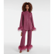 Damen Zweiteiler mit Hose und Federdetails
