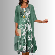 Annika | Damen Zweiteiler-Set mit Blumenmuster und Dreiviertel-Ärmeln