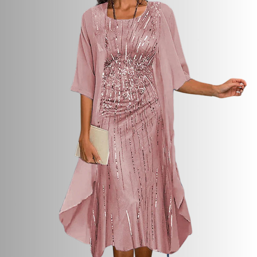 Annika | Damen Zweiteiler-Set mit Blumenmuster und Dreiviertel-Ärmeln