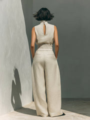 Luisa | Damen Zweiteiler Set Ärmellose Bluse Weite Hose Minimalistisch