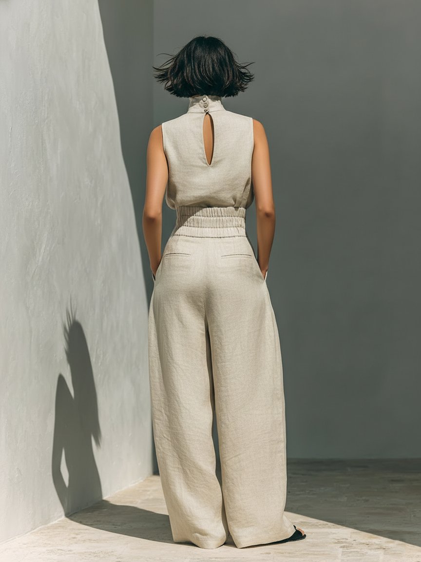 Luisa | Damen Zweiteiler Set Ärmellose Bluse Weite Hose Minimalistisch