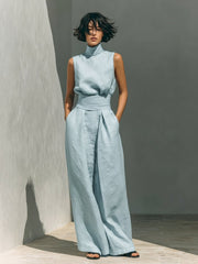 Luisa | Damen Zweiteiler Set Ärmellose Bluse Weite Hose Minimalistisch