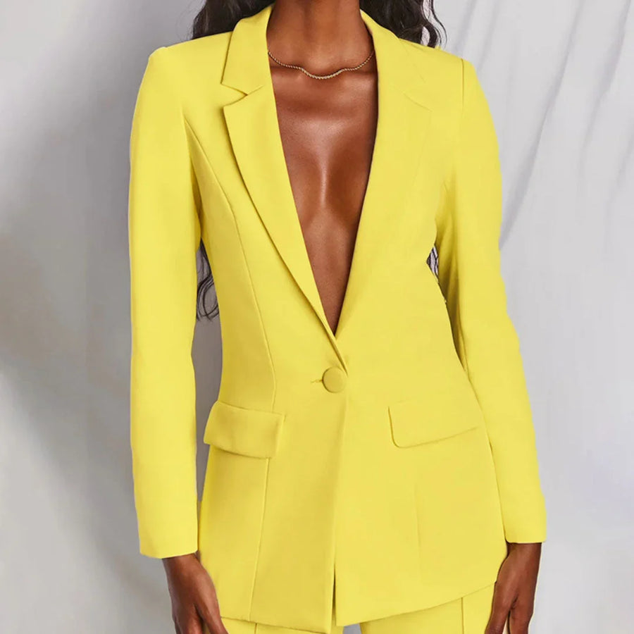 Damen Zweiteiliger Blazer und Hose Anzug mit Einzelknopf