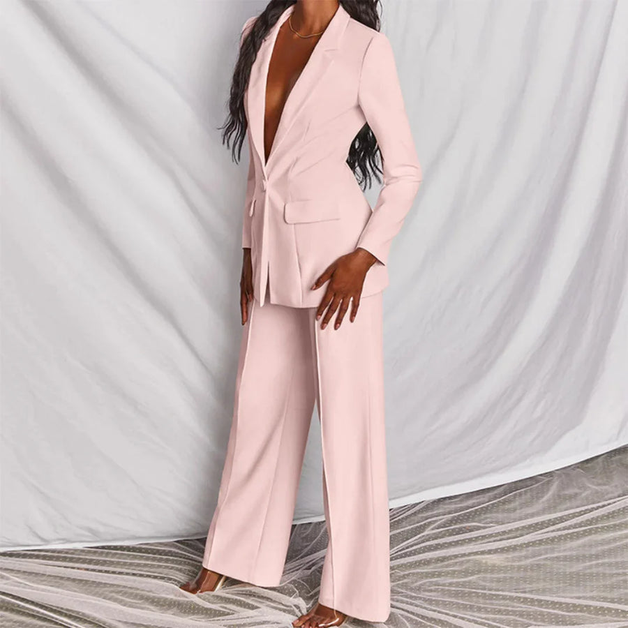 Damen Zweiteiliger Blazer und Hose Anzug mit Einzelknopf