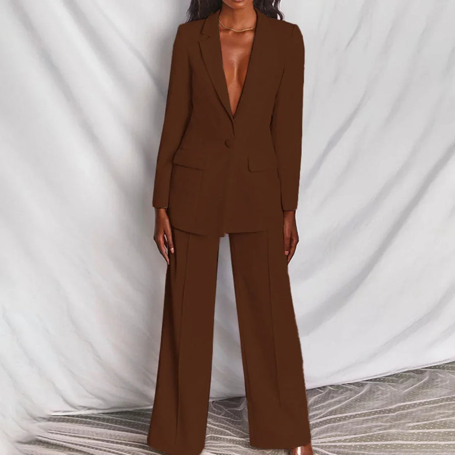 Damen Zweiteiliger Blazer und Hose Anzug mit Einzelknopf