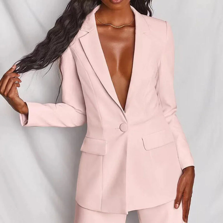 Damen Zweiteiliger Blazer und Hose Anzug mit Einzelknopf