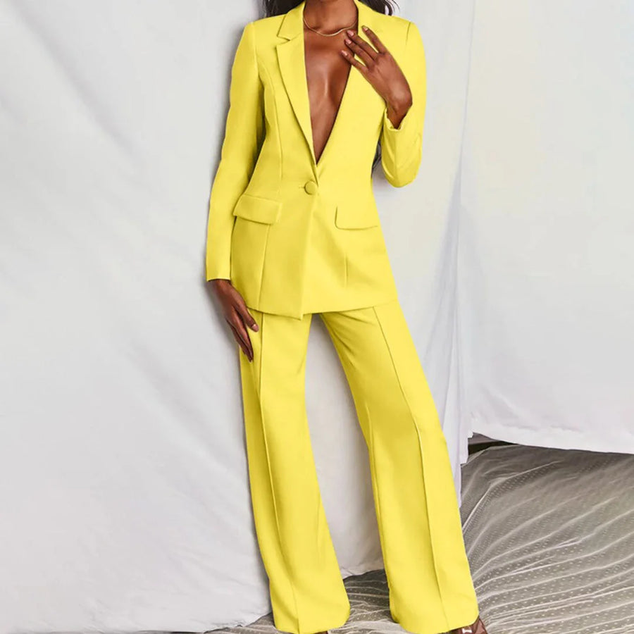 Damen Zweiteiliger Blazer und Hose Anzug mit Einzelknopf