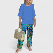 Emilia | Damen Zweiteiliges Fledermaus-Top Botanik Weitbein-Hosen Set