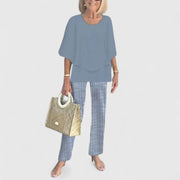 Emilia | Damen Zweiteiliges Fledermaus-Top Botanik Weitbein-Hosen Set