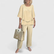 Emilia | Damen Zweiteiliges Fledermaus-Top Botanik Weitbein-Hosen Set