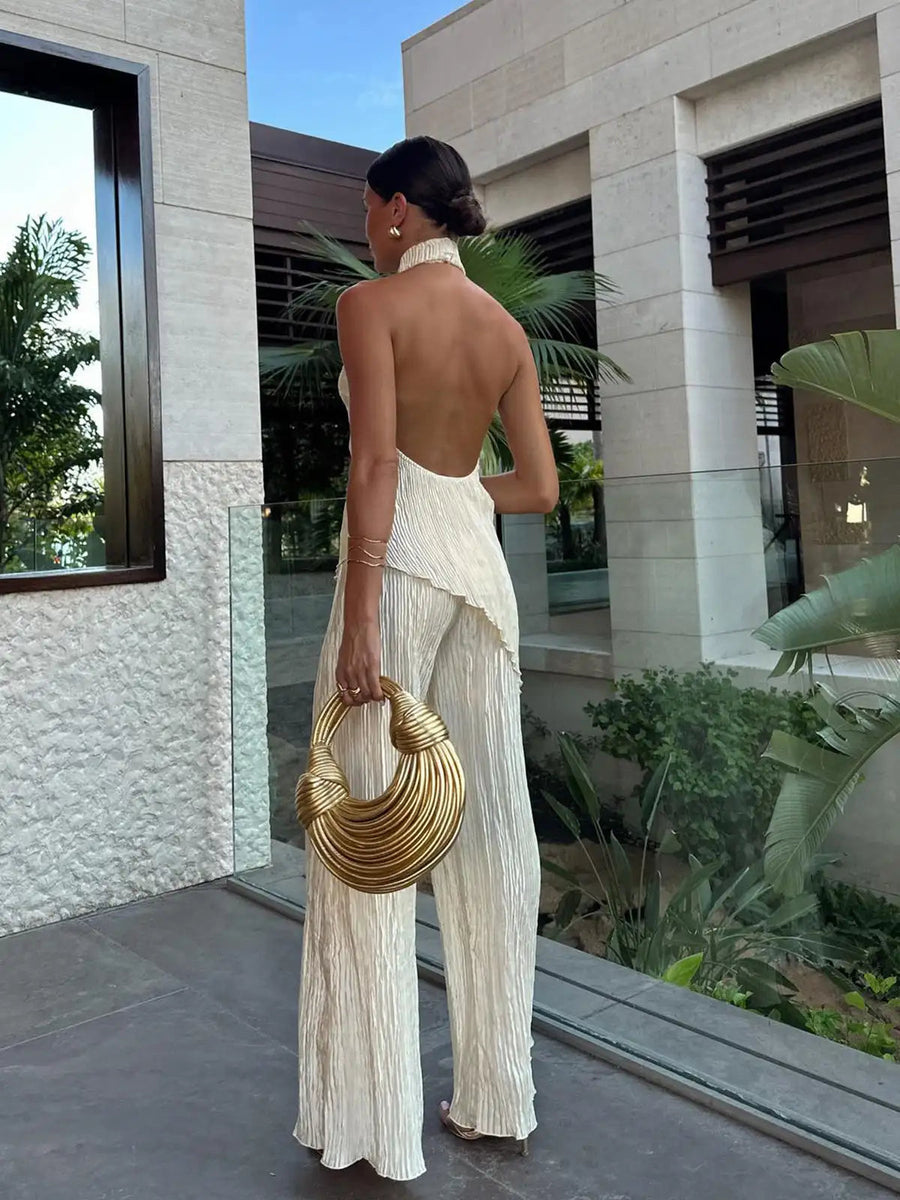 Damen Zweiteiliges Set mit Neckholder-Oberteil und weiter Hose