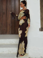 Damen zweiteiliges Set mit One-Shoulder-Top und langem Rock