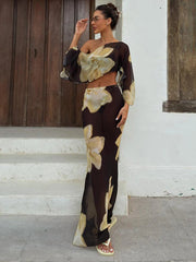 Damen zweiteiliges Set mit One-Shoulder-Top und langem Rock