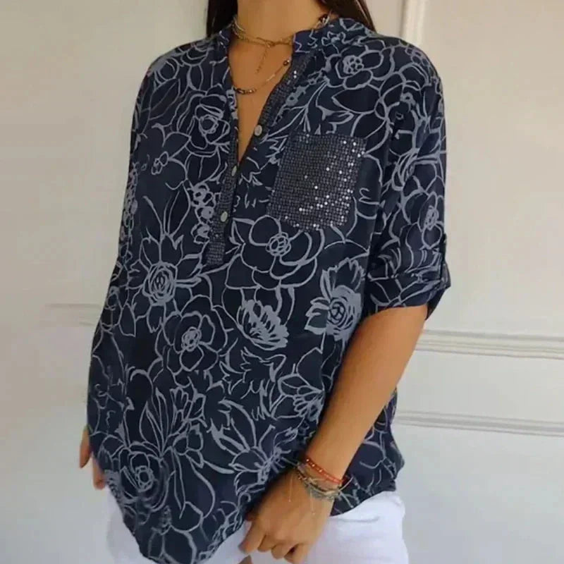 Lässige Damenbluse mit floralem Muster