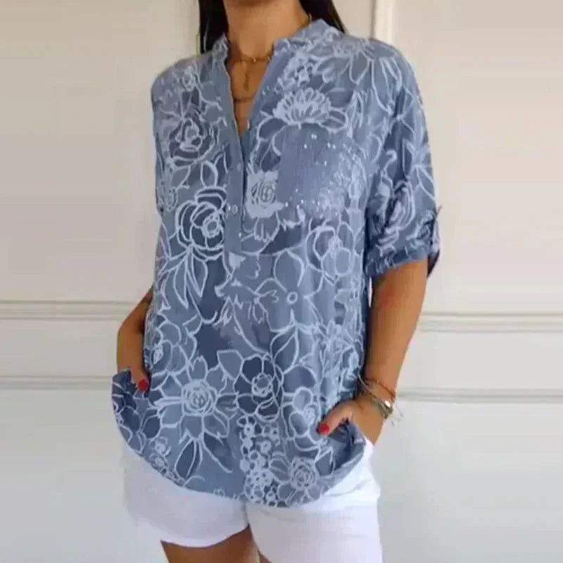 Lässige Damenbluse mit floralem Muster