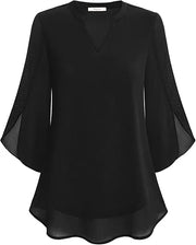 Damenbluse mit Flatterärmeln und V-Ausschnitt