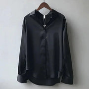 Satinbluse für Damen mit Knopfverschluss und langen Ärmeln