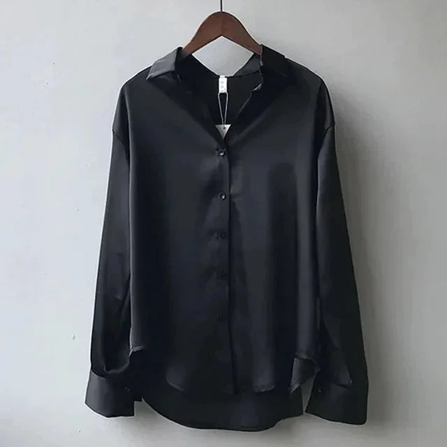 Satinbluse für Damen mit Knopfverschluss und langen Ärmeln