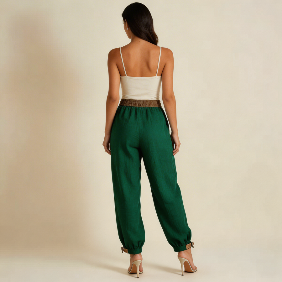 Damenhose mit elastischem Bund, Kordelzug, schmal zulaufendem Bein und Bündchen