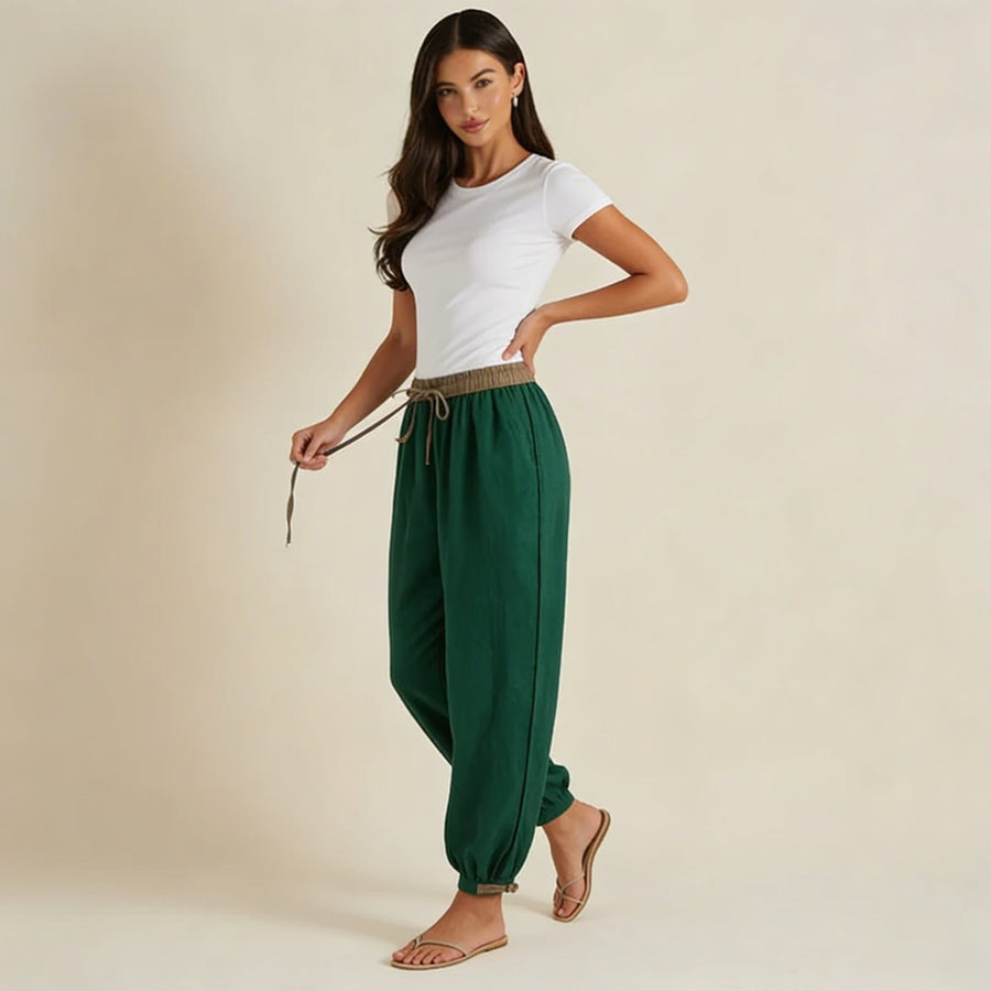 Damenhose mit elastischem Bund, Kordelzug, schmal zulaufendem Bein und Bündchen