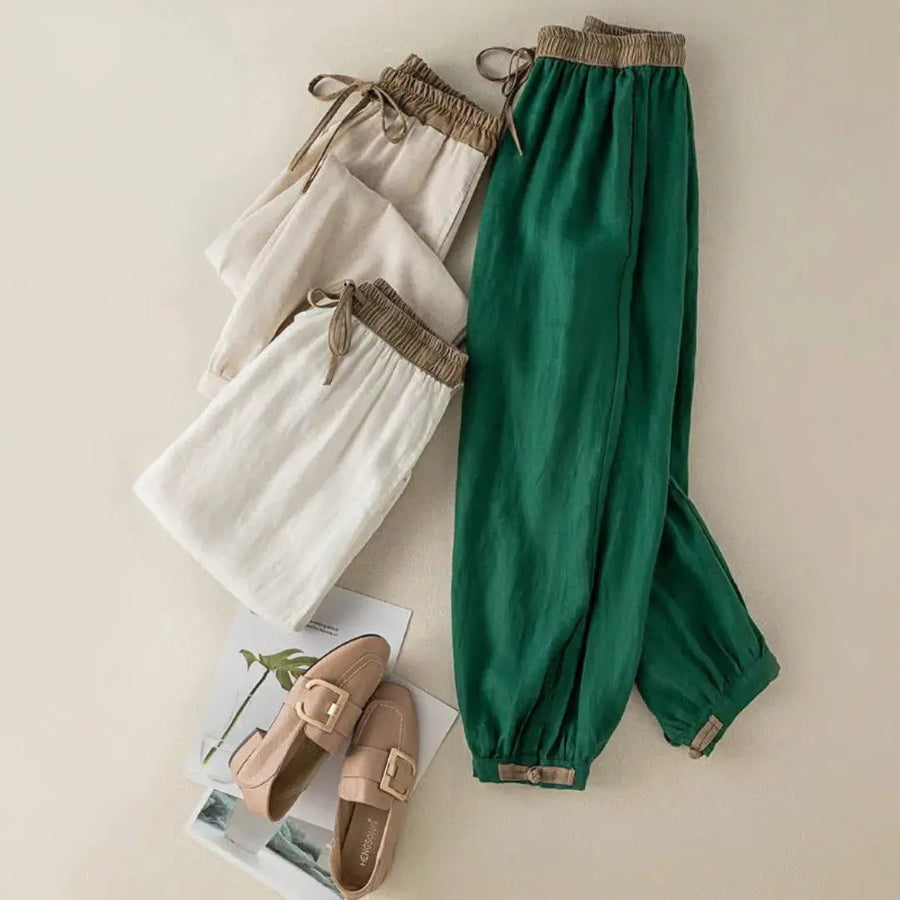 Damenhose mit elastischem Bund, Kordelzug, schmal zulaufendem Bein und Bündchen