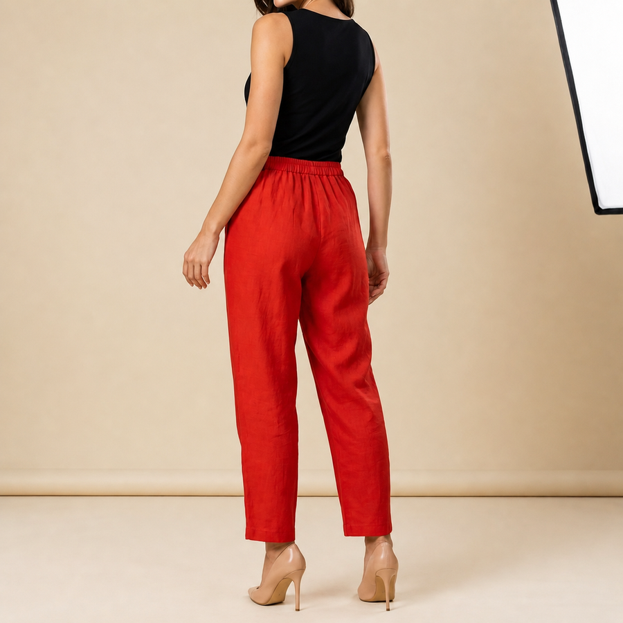 Damenhose mit elastischem Bund und geradem Bein in voller Länge