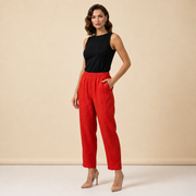 Damenhose mit elastischem Bund und geradem Bein in voller Länge