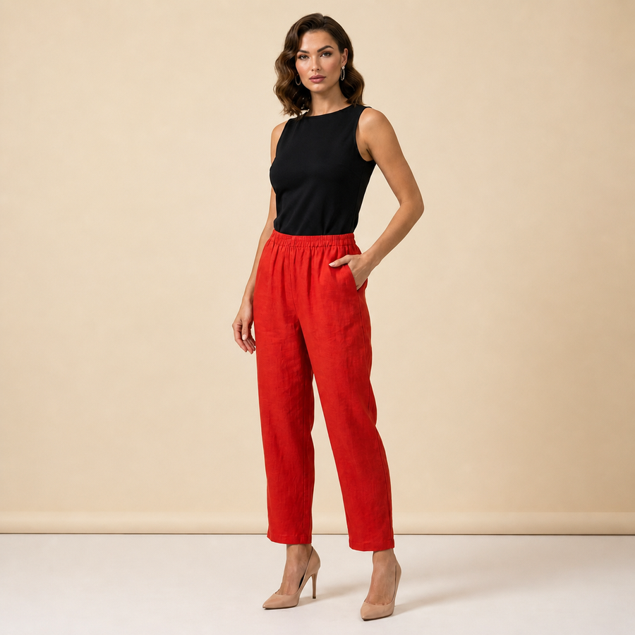 Damenhose mit elastischem Bund und geradem Bein in voller Länge