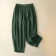 Damenhose mit hohem Bund, geradem Bein, Kordelzug und Seitentaschen