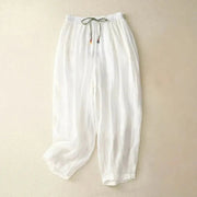 Damenhose mit hohem Bund, geradem Bein, Kordelzug und Seitentaschen