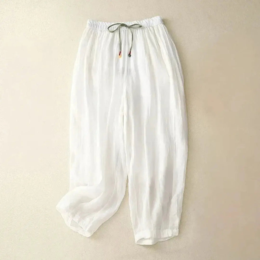 Damenhose mit hohem Bund, geradem Bein, Kordelzug und Seitentaschen