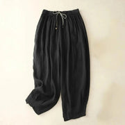 Damenhose mit hohem Bund, geradem Bein, Kordelzug und Seitentaschen