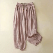 Damenhose mit hohem Bund, geradem Bein, Kordelzug und Seitentaschen
