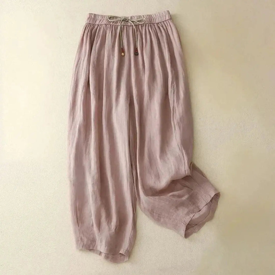 Damenhose mit hohem Bund, geradem Bein, Kordelzug und Seitentaschen