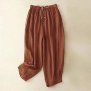 Damenhose mit hohem Bund, geradem Bein, Kordelzug und Seitentaschen
