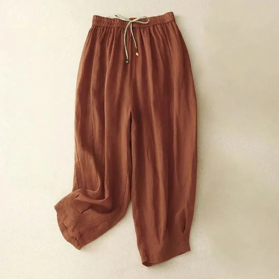 Damenhose mit hohem Bund, geradem Bein, Kordelzug und Seitentaschen