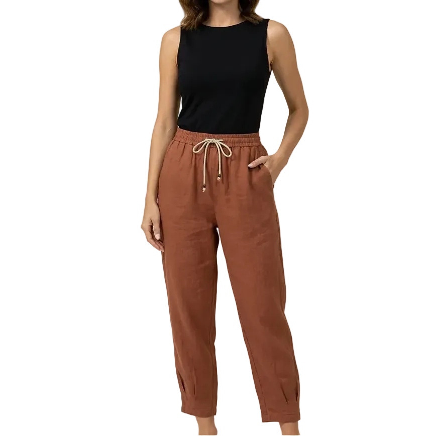 Damenhose mit hohem Bund, geradem Bein, Kordelzug und Seitentaschen