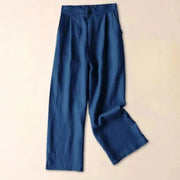 Damenhose mit hohem Bund, weitem Bein, Frontfalten und Seitentaschen