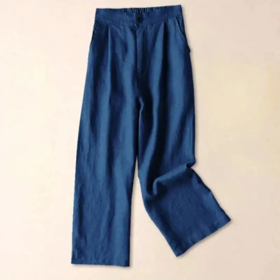 Damenhose mit hohem Bund, weitem Bein, Frontfalten und Seitentaschen