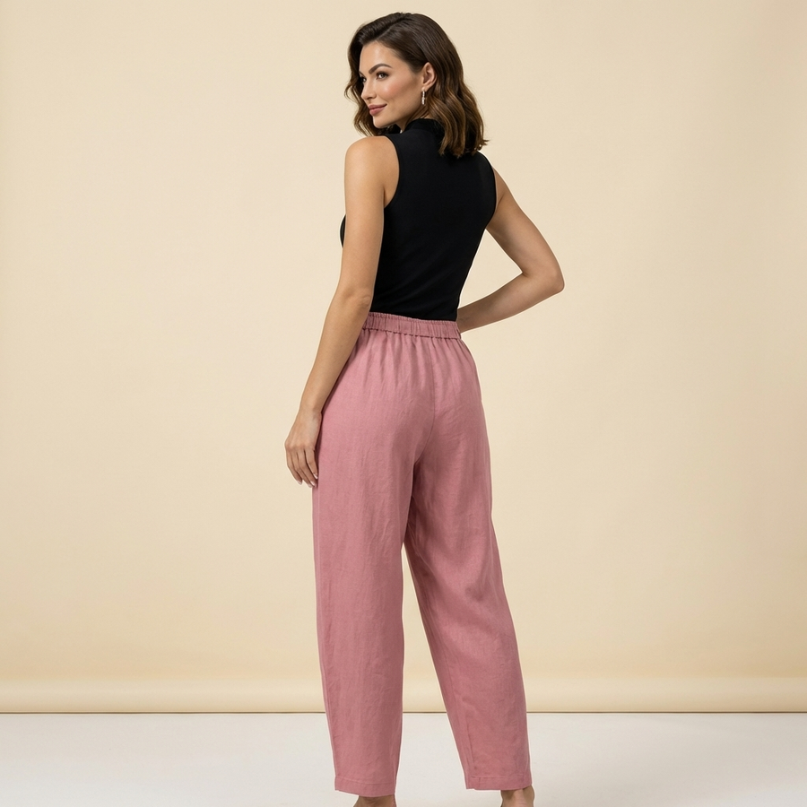 Damenhose mit hohem Bund, weitem Bein, Kordelzug und Seitentaschen