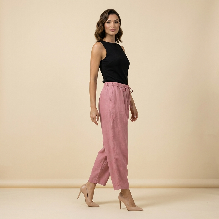 Damenhose mit hohem Bund, weitem Bein, Kordelzug und Seitentaschen
