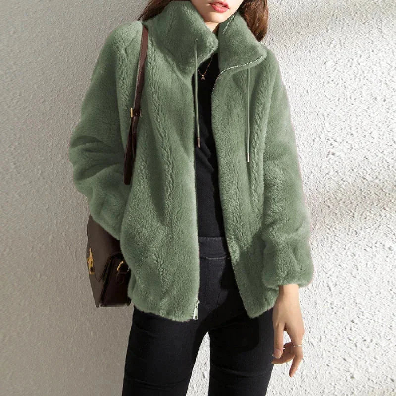 Damen Fleecejacke mit Stehkragen und Reißverschluss