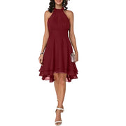 Damenkleid mit Halterneck und Ausgestelltem Rock mit Lagen-Saum