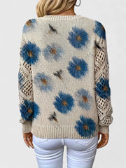 Damenpullover mit Floralmuster und V-Ausschnitt