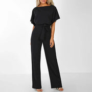 Damen’s Jumpsuit mit kurzen Ärmeln, weitem Bein und Taillenband