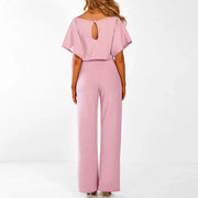 Damen’s Jumpsuit mit kurzen Ärmeln, weitem Bein und Taillenband